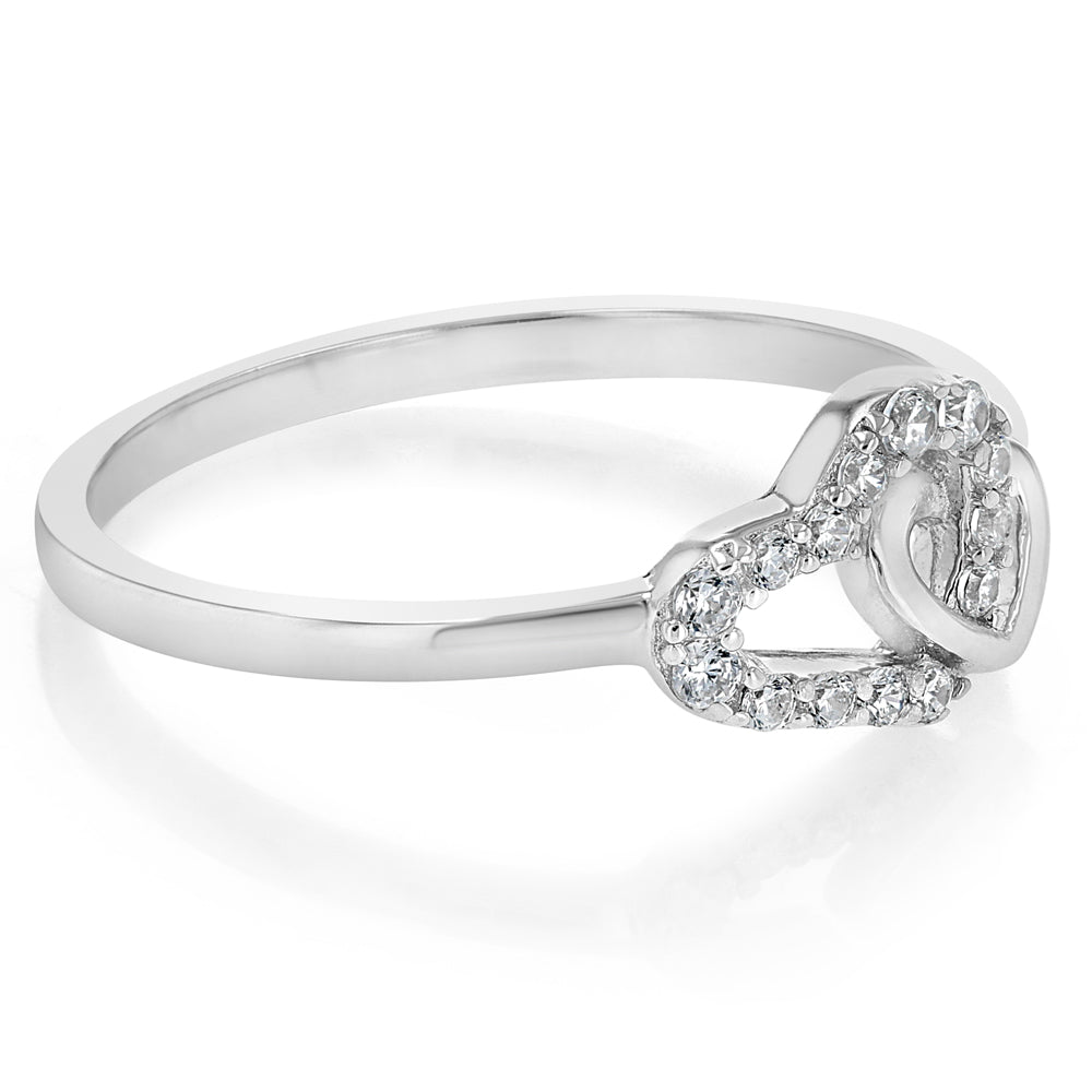 Sterling Silver CZ Double Heart Ring
