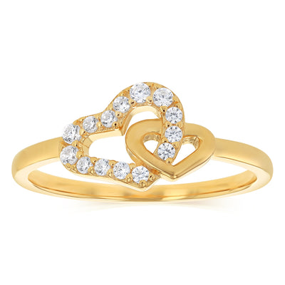 Sterling Silver Gold Plated CZ Double Heart Ring
