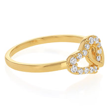 Load image into Gallery viewer, Sterling Silver Gold Plated CZ Double Heart Ring
