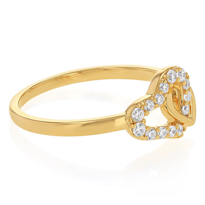 Sterling Silver Gold Plated CZ Double Heart Ring