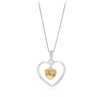 Sterling Silver Double Heart Pendant with Gold Plated Inner Heart
