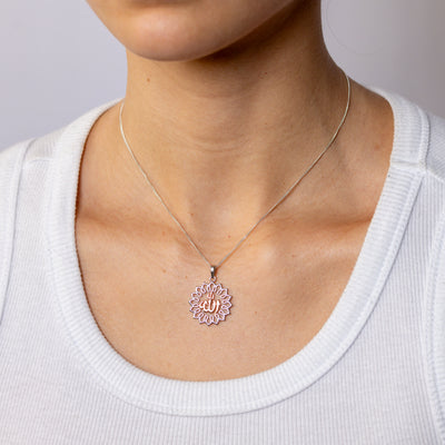 Sterling Silver and Rose Gold Plated Floral Allah Pendant