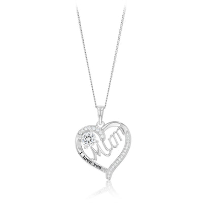 Sterling Silver CZ 'Mum' Heart Pendant