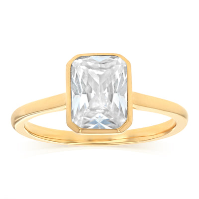 Sterling Silver Gold Plated CZ Cushion Cut Ring