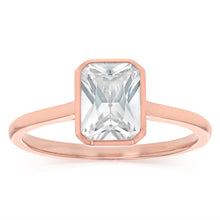 Load image into Gallery viewer, Sterling Silver Rose Gold Plated CZ Cushion Cut Ring