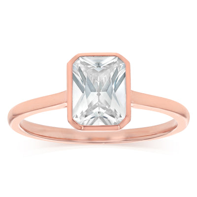 Sterling Silver Rose Gold Plated CZ Cushion Cut Ring