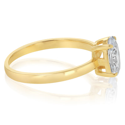 Sterling Silver Gold Plated Cubic Zirconia Oval Ring