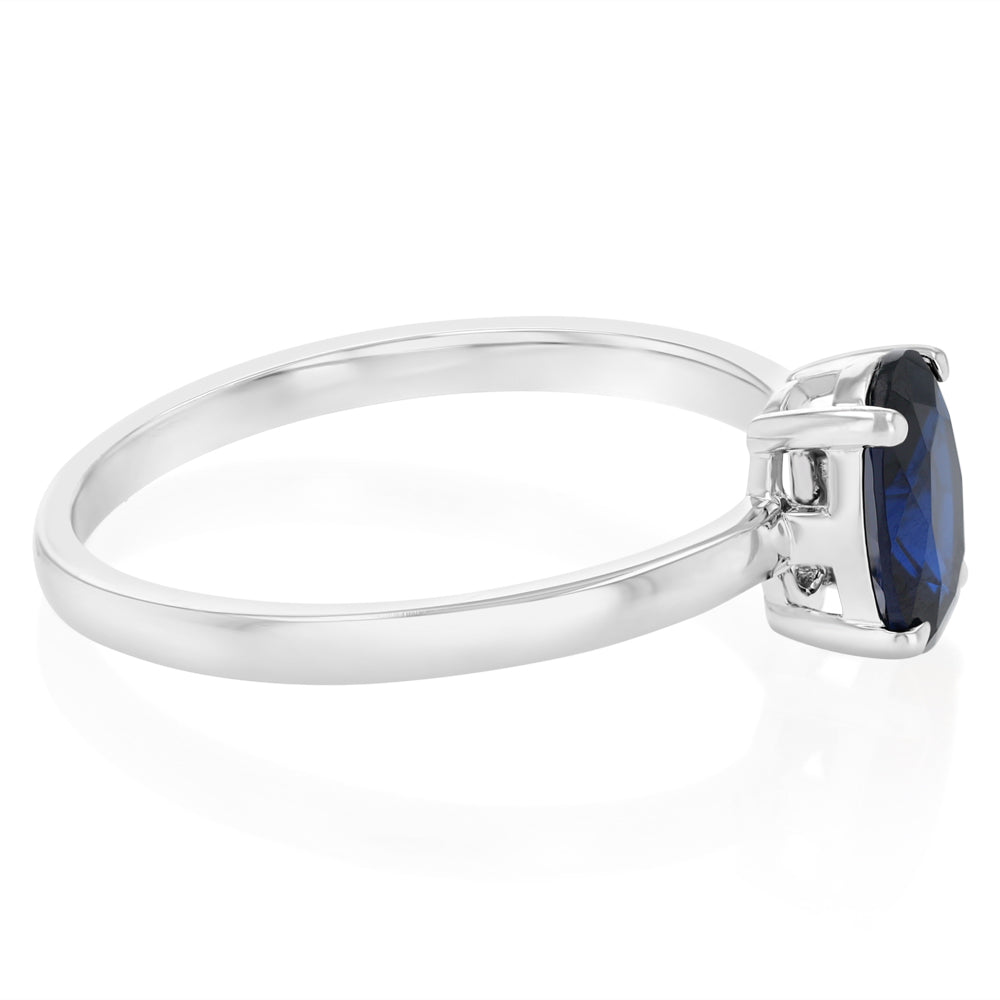 Sterling Silver Blue Cubic Zirconia Oval Ring