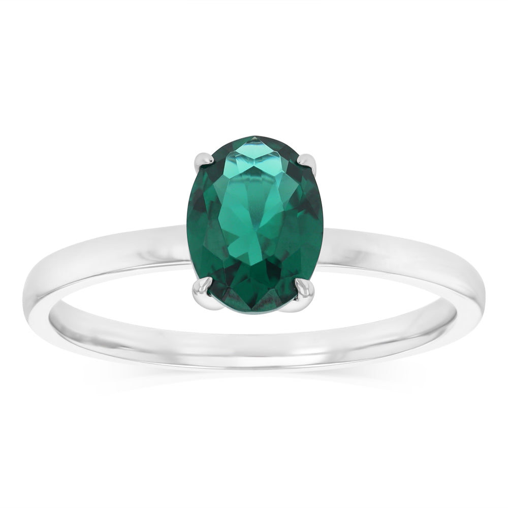 Sterling Silver Green Cubic Zirconia Oval Ring