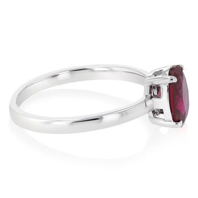 Sterling Silver Red Cubic Zirconia Oval Ring