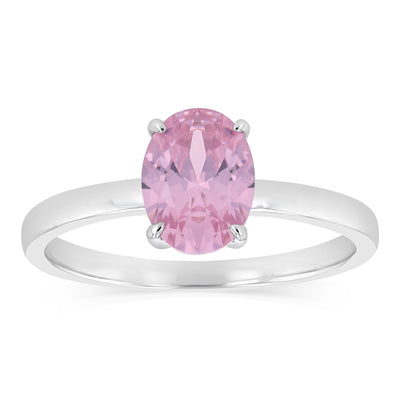 Sterling Silver Pink Cubic Zirconia Oval Ring