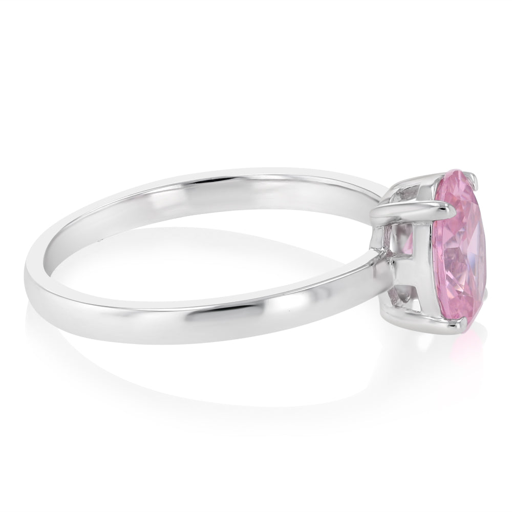 Sterling Silver Pink Cubic Zirconia Oval Ring