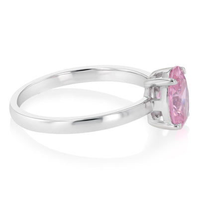 Sterling Silver Pink Cubic Zirconia Oval Ring