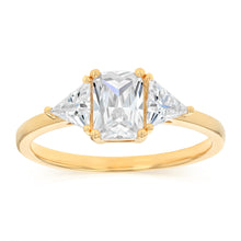 Load image into Gallery viewer, Sterling Silver Gold Plated Emerald and Trillion Cut Cubic Zirconia Ring
