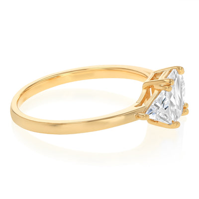 Sterling Silver Gold Plated Emerald and Trillion Cut Cubic Zirconia Ring