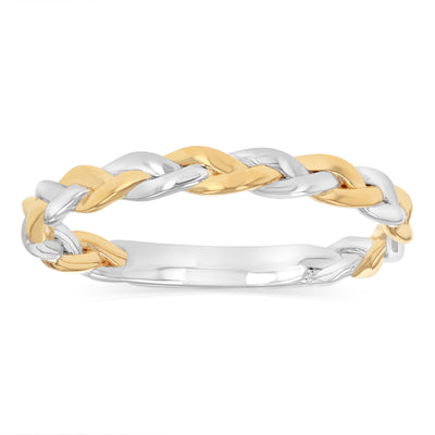 Sterling Silver Two Tone Gold Plated Braided Ring with Plain Shank