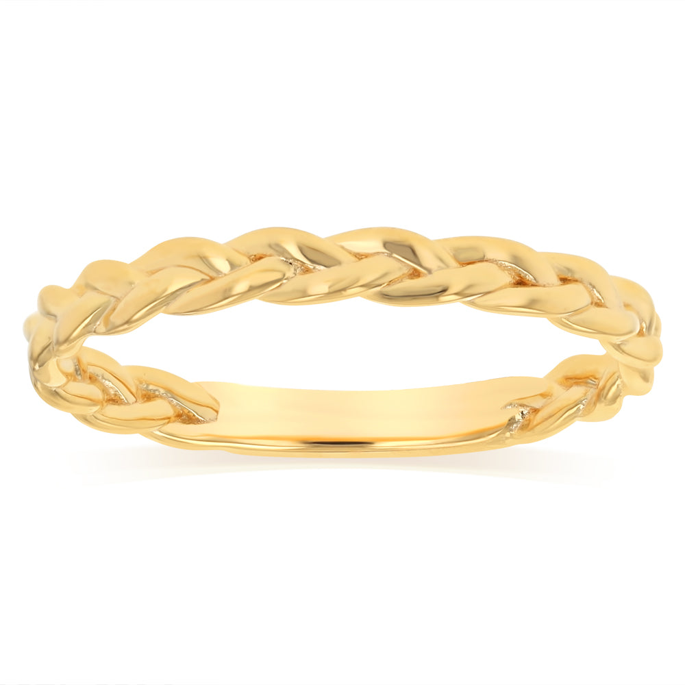 Sterling Silver Gold Plated Braided Ring with Plain Shank