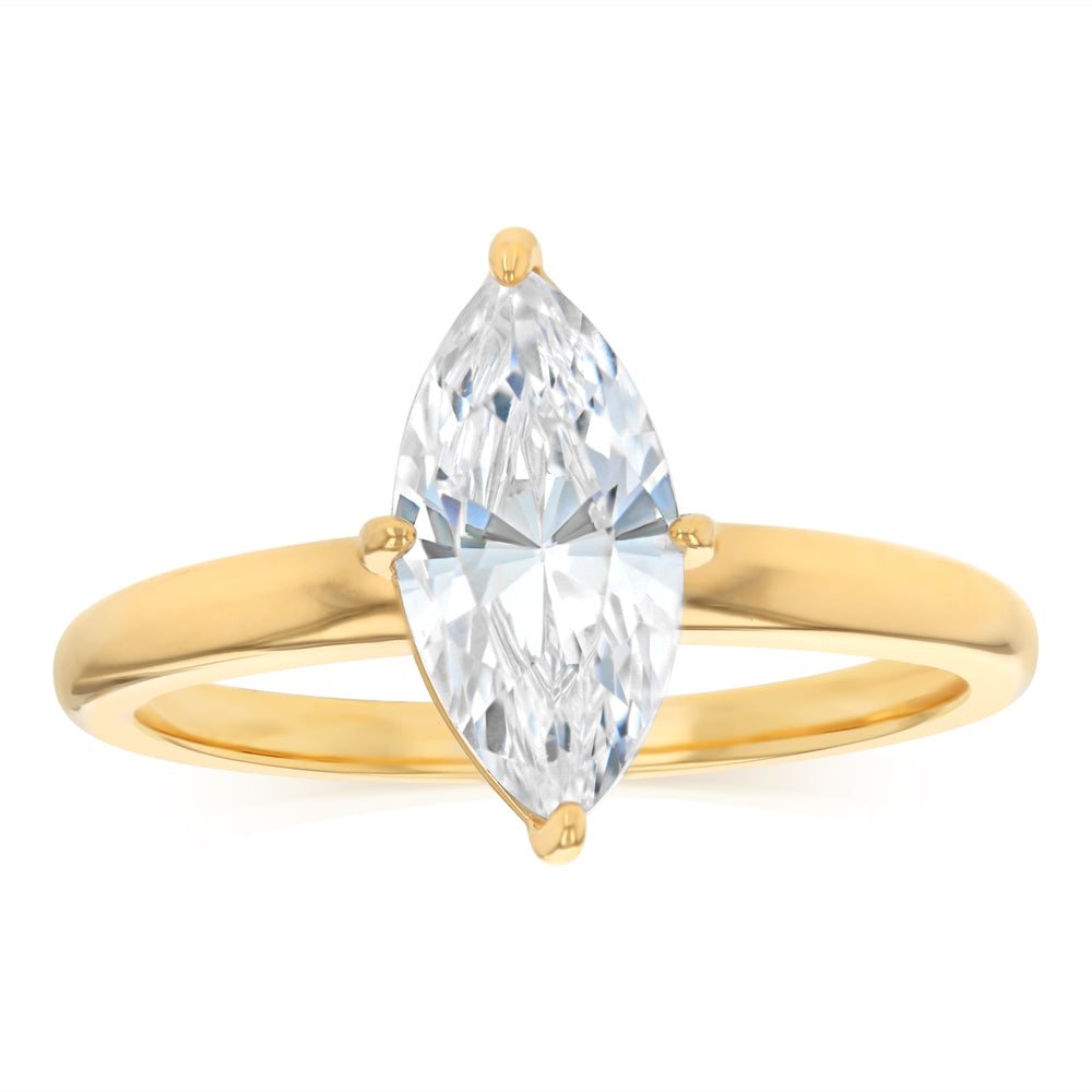Sterling Silver Gold Plated Cubic Zirconia Marquise Ring