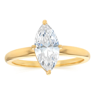 Sterling Silver Gold Plated Cubic Zirconia Marquise Ring