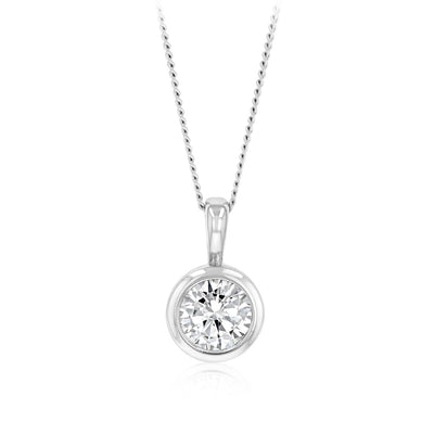 Sterling Silver Round Bezel Set Cubic Zirconia Pendant
