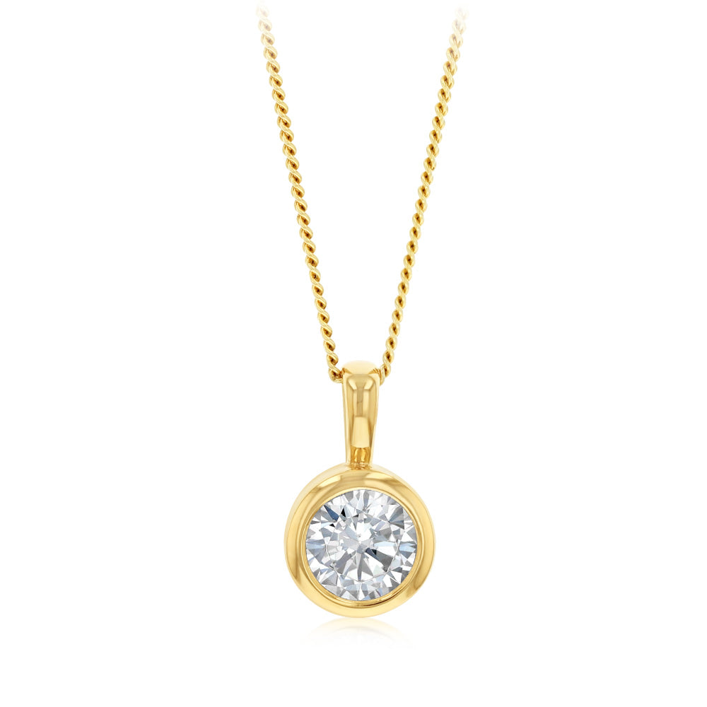 Sterling Silver Gold Plated Round Bezel Set Cubic Zirconia Pendant