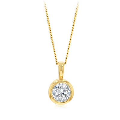 Sterling Silver Gold Plated Round Bezel Set Cubic Zirconia Pendant