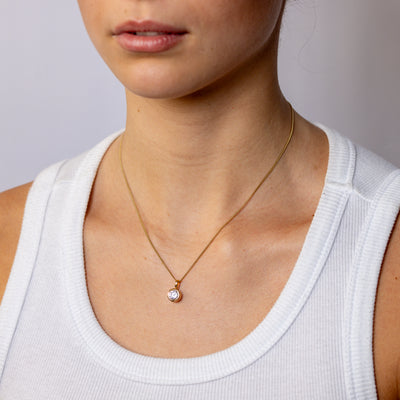 Sterling Silver Gold Plated Round Bezel Set Cubic Zirconia Pendant