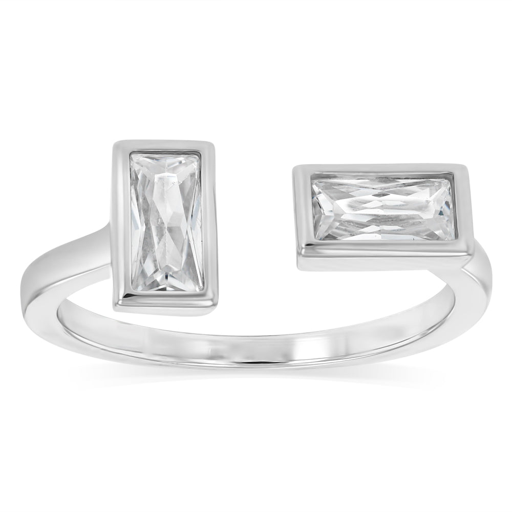 Sterling Silver Baguette Cubic Zirconia Open Ring