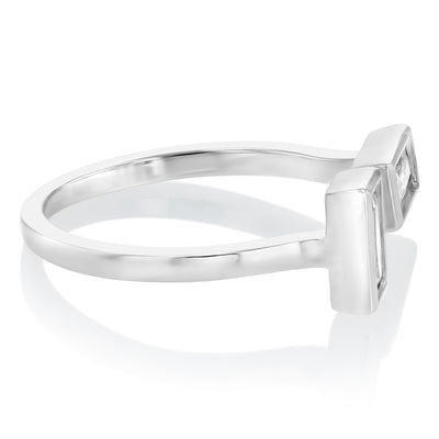 Sterling Silver Baguette Cubic Zirconia Open Ring