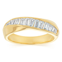 Load image into Gallery viewer, Sterling Silver Gold Plated Fancy Baguette Cubic Zirconia Ring