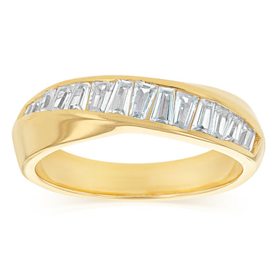 Sterling Silver Gold Plated Fancy Baguette Cubic Zirconia Ring
