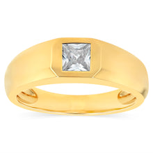 Load image into Gallery viewer, Sterling Silver Gold Plated Cubic Zirconia Signet Ring