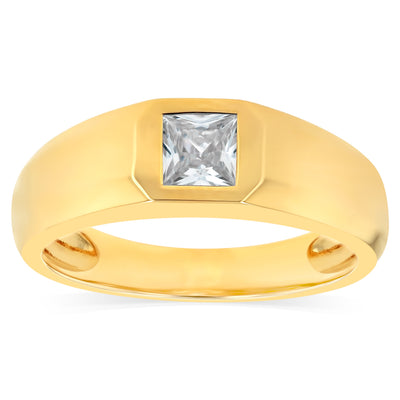Sterling Silver Gold Plated Cubic Zirconia Signet Ring
