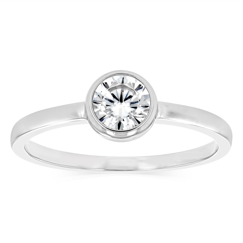 Sterling Silver Cubic Zirconia Bezel Solitaire Ring