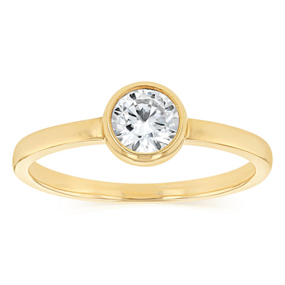 Sterling Silver Gold Plated Cubic Zirconia Bezel Solitaire Ring