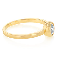Load image into Gallery viewer, Sterling Silver Gold Plated Cubic Zirconia Bezel Solitaire Ring