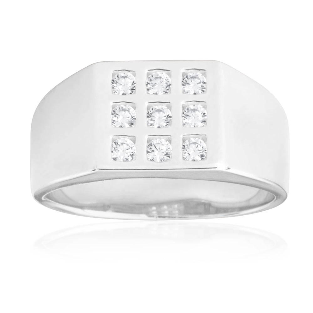 Sterling Silver Cubic Zirconia Grid Ring