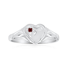 Load image into Gallery viewer, Sterling Silver Garnet Heart Signet Ring Size L