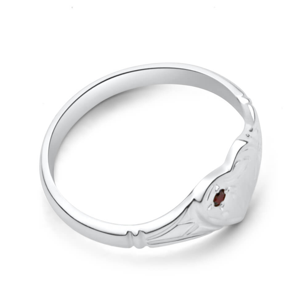 Sterling Silver Garnet Heart Signet Ring Size L