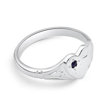 Load image into Gallery viewer, Sterling Silver Natural Sapphire Signet Heart Ring Size H