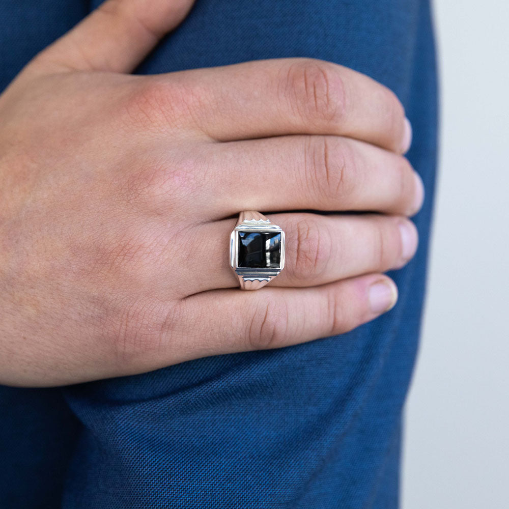 Sterling Silver 12x10mm Onyx Gents Ring