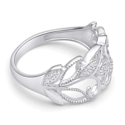 Sterling Silver Diamond Set Leaf Ring
