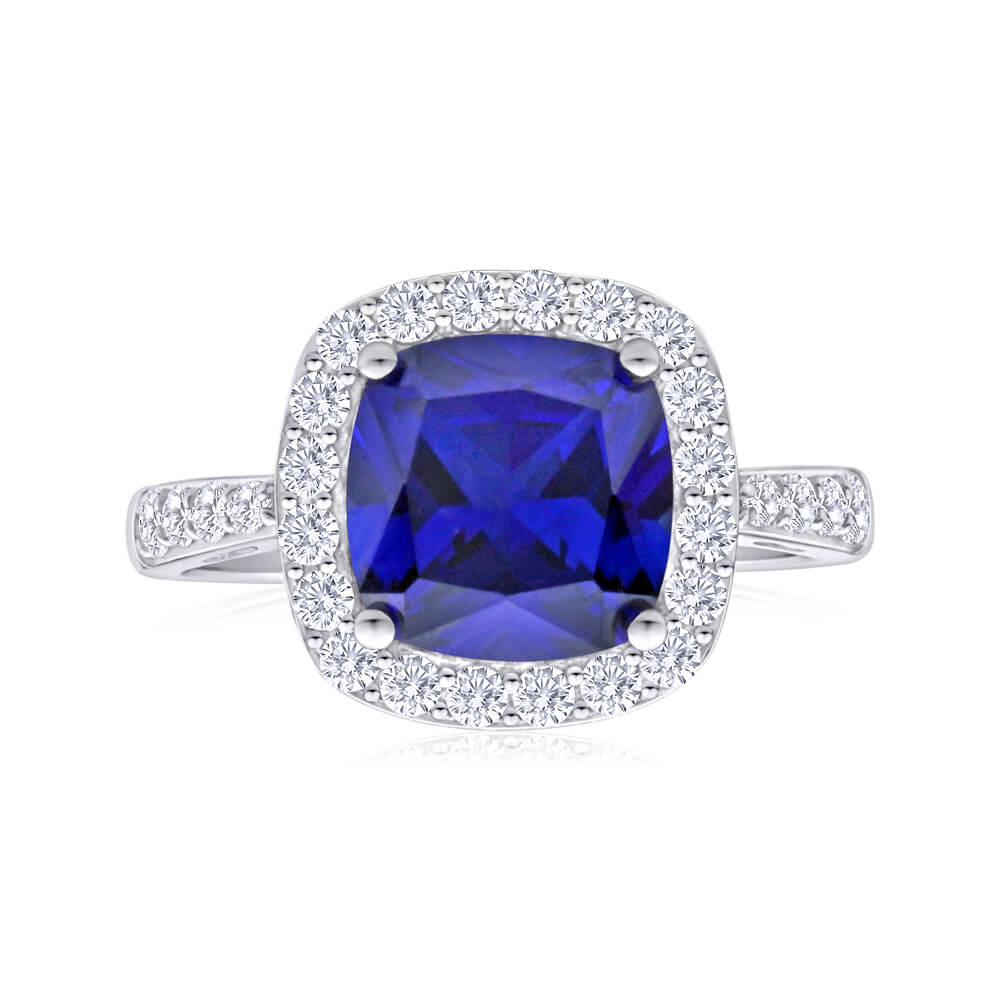 Sterling Silver Created Sapphire and Zirconia Ring