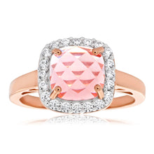Load image into Gallery viewer, Gold Plated Sterling Silver Cubic Zirconia + Rose Quartz Square Ring