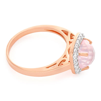 Gold Plated Sterling Silver Cubic Zirconia + Rose Quartz Square Ring