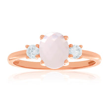 Load image into Gallery viewer, Gold Plated Sterling Silver Cubic Zirconia + Rose Quartz Oval Ring