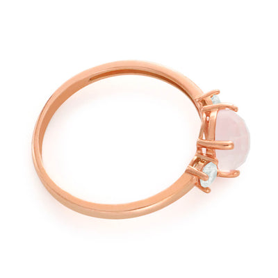 Gold Plated Sterling Silver Cubic Zirconia + Rose Quartz Oval Ring