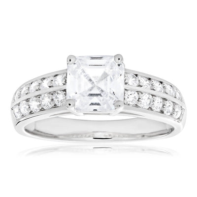 Sterling Silver Cubic Zirconia Princess Cut Channel Set Ring