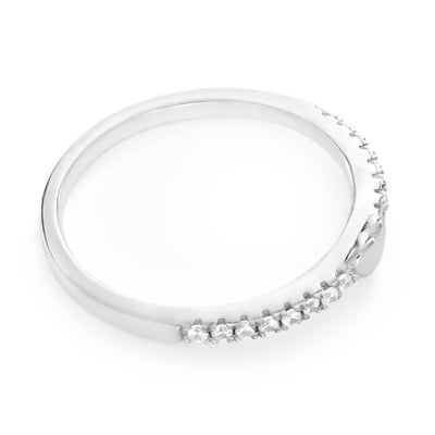 Sterling Silver Rhodium Plated Cubic Heart Channel Band Zirconia Ring