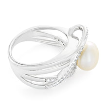 Load image into Gallery viewer, Sterling Silver Cubic Zirconia + Freshwater Pearl Ring   *No Resize*